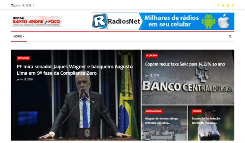 Relação de matérias publicadas no Portal Santo André em Foco hoje, 18 de Junho de 2026