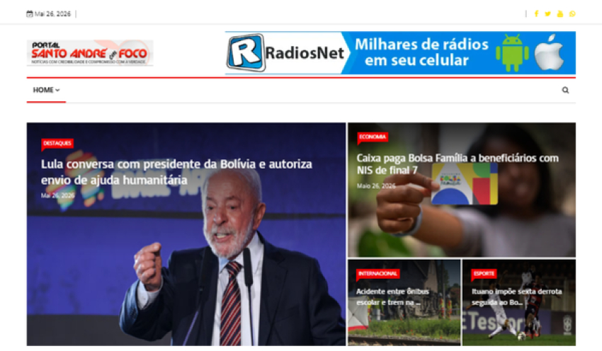 Relação de matérias publicadas no Portal Santo André em Foco hoje, 26 de Maio de 2026