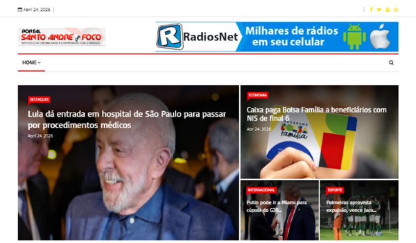 Relação de matérias publicadas no Portal Santo André em Foco hoje, 24 de Abril de 2026
