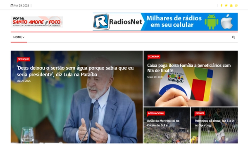 Relação de matérias publicadas no Portal Santo André em Foco hoje, 29 de Maio de 2025