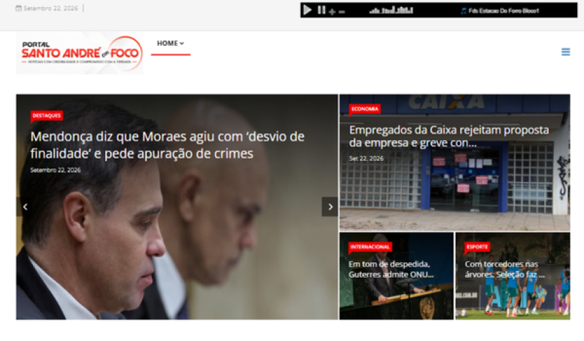 Relação de matérias publicadas no Portal Santo André em Foco hoje, 22 de Setembro de 2026