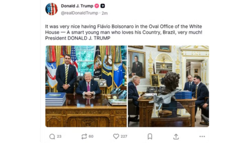 Trump faz post com foto ao lado de Flávio Bolsonaro