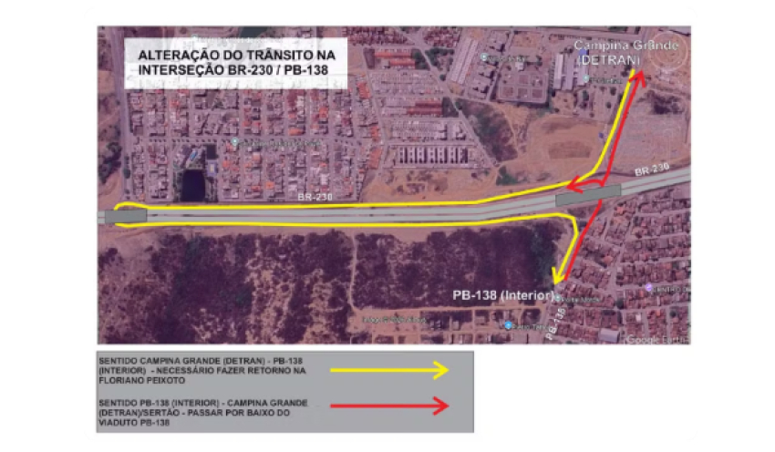 Trecho da BR-230 próximo ao Detran tem mudança no trânsito para obra de pavimentação, em Campina Grande