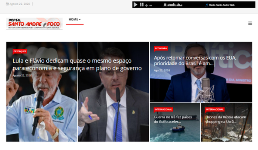Relação de matérias publicadas no Portal Santo André em Foco hoje, 22 de Agosto de 2026