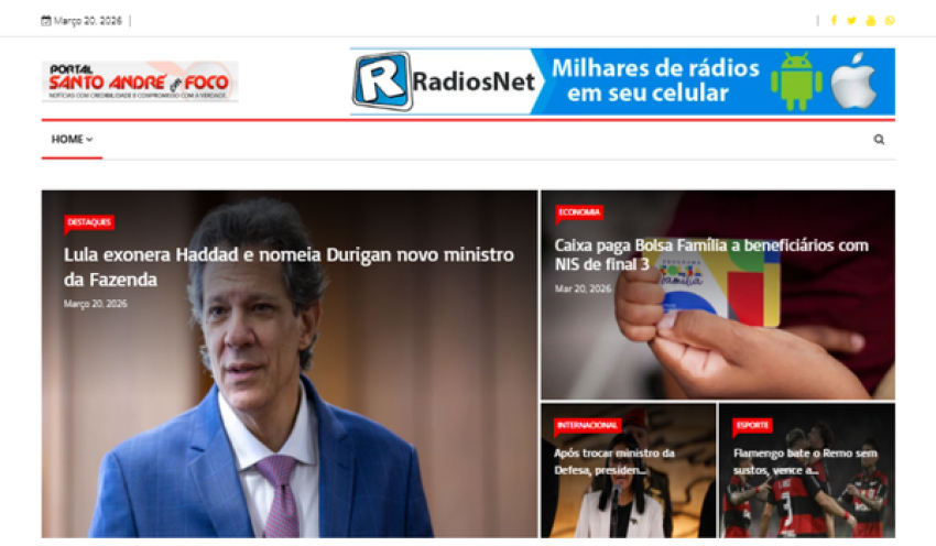 Relação de matérias publicadas no Portal Santo André em Foco hoje, 20 de Março de 2026