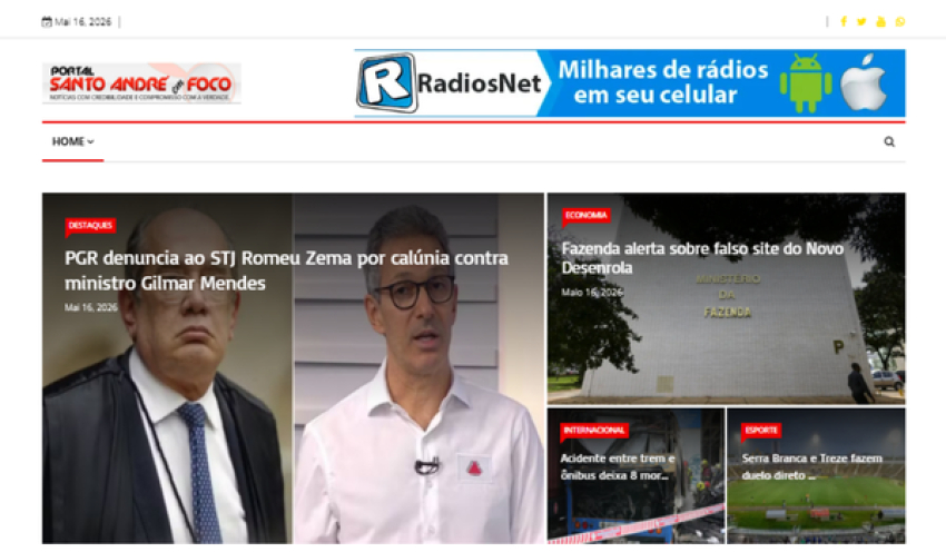 Relação de matérias publicadas no Portal Santo André em Foco hoje, 16 de Maio de 2026