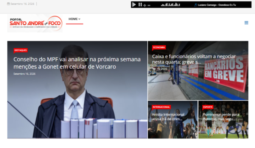 Relação de matérias publicadas no Portal Santo André em Foco hoje, 16 de Setembro de 2026