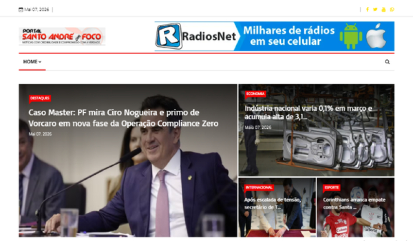 Relação de matérias publicadas no Portal Santo André em Foco hoje, 07 de Maio de 2026