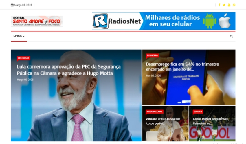 Relação de matérias publicadas no Portal Santo André em Foco hoje, 05 de Março de 2026