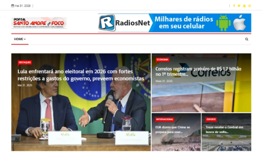 Relação de matérias publicadas no Portal Santo André em Foco hoje, 31 de Maio de 2025
