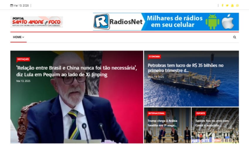 Relação de matérias publicadas no Portal Santo André em Foco hoje, 13 de Maio de 2025