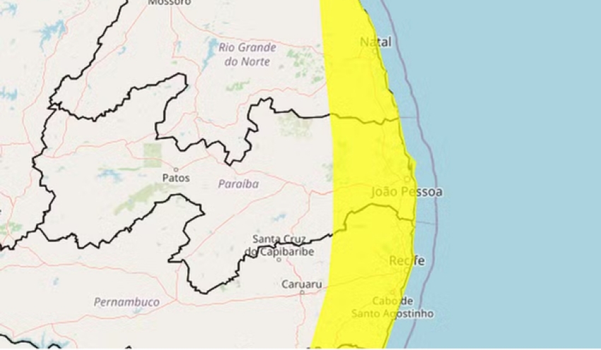 Inmet emite alerta de perigo potencial de chuvas intensas para João Pessoa e mais 67 cidades na Paraíba