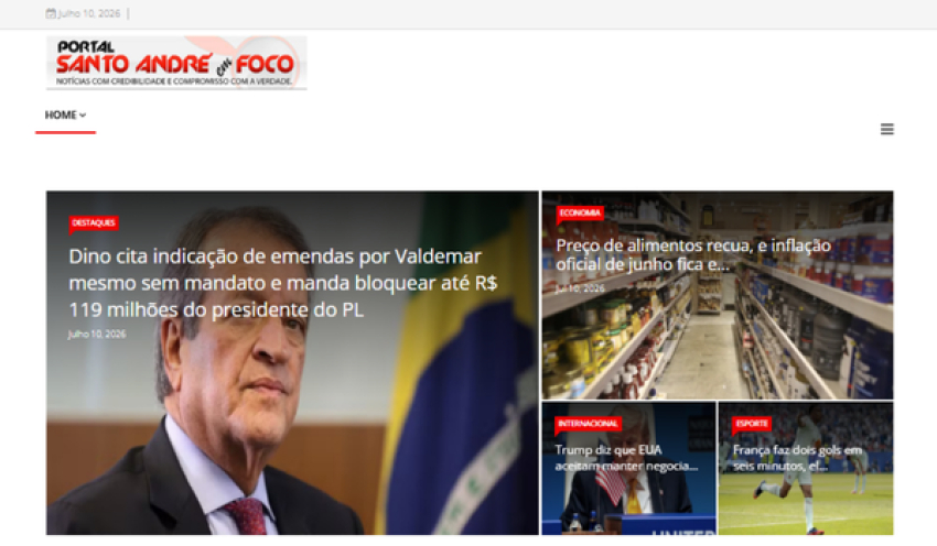 Relação de matérias publicadas no Portal Santo André em Foco hoje, 10 de Julho de 2026