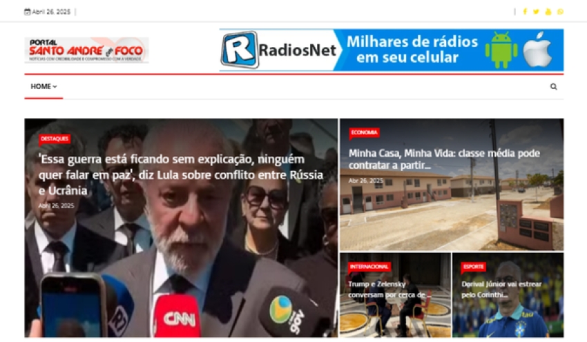 Relação de matérias publicadas no Portal Santo André em Foco hoje, 26 de Abril de 2025