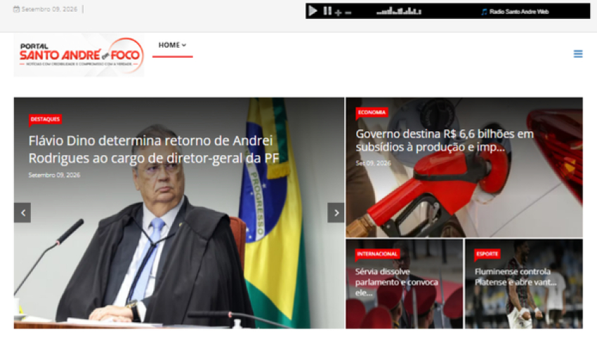 Relação de matérias publicadas no Portal Santo André em Foco hoje, 09 de Setembro de 2026