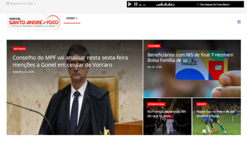 Relação de matérias publicadas no Portal Santo André em Foco hoje, 25 de Setembro de 2026