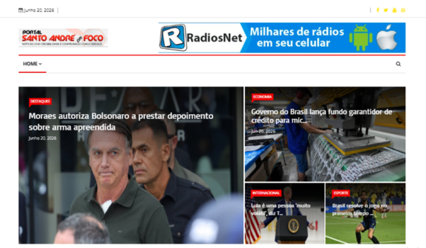 Relação de matérias publicadas no Portal Santo André em Foco hoje, 20 de Junho de 2026