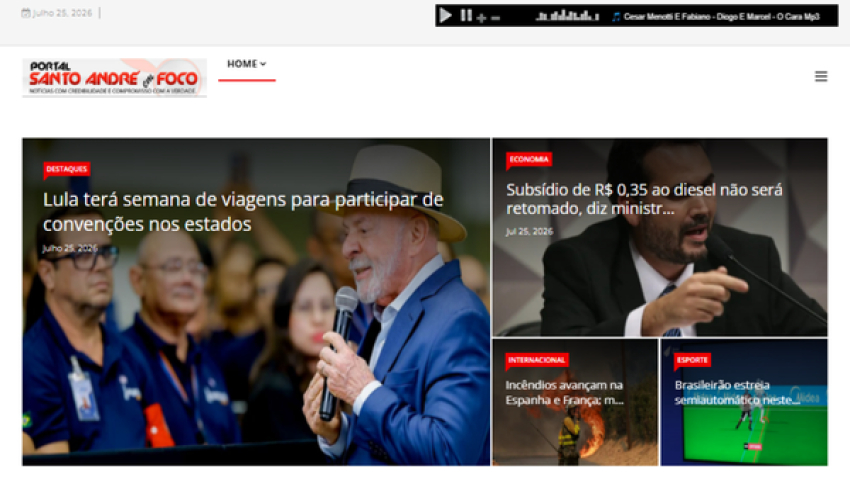 Relação de matérias publicadas no Portal Santo André em Foco hoje, 25 de Julho de 2026